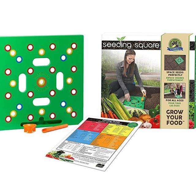 Seeding Square: A Seed-Sowing Template – Grow Perfectly Spaced Vegetables, Reduce Weeds, Conserve Water & Maximize Yield – Square-Foot-Gardening Seed and Seedling Spacer Tool with Dibble, Color-Coded Spacing Template & Funnel