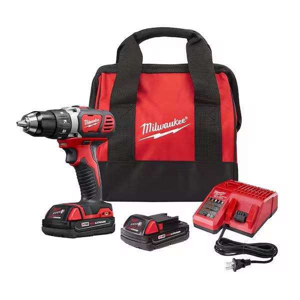 Milwaukee M18 18V Lithium-Ion Cordless 1/2 in. Drill Driver Kit w/(2) 1.5Ah Batteries, Charger, Soft Case 2606-22CT