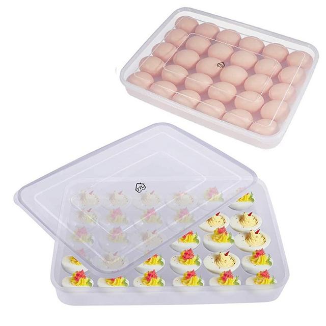 77L Egg Container, (Set of 2) Refrigerator Deviled Egg Tray Carrier with Lid for 60 Eggs – Plastic Fridge Stackable Portable Devil Egg Holder Dispenser for Protect and Keep Fresh