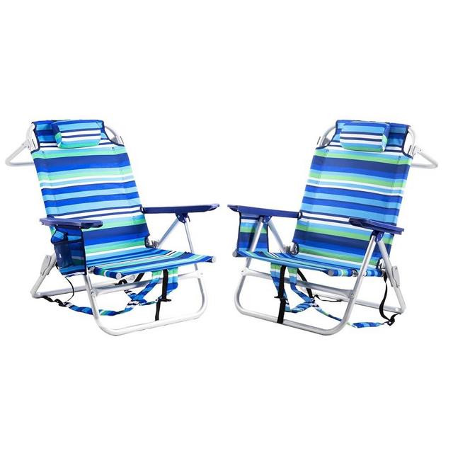 LEMBERI Backpack Beach Chairs for Adults,1/2 Pack Folding Heavy Duty Camping Chair with Large Pockets and Cup Holder,Adjustable high Beach Lounge Chair with Towel Rack for Outdoor (2, Deep Blue)