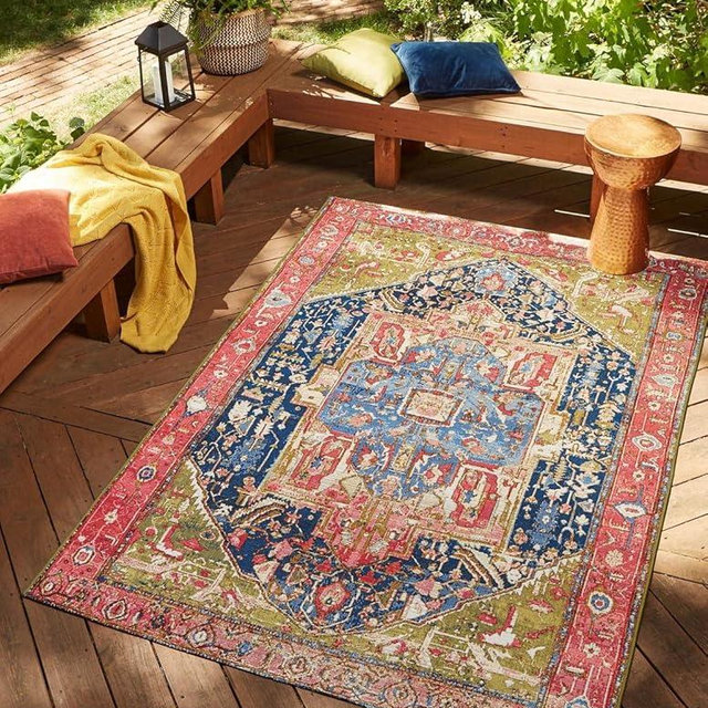 Unique Loom Outdoor Traditional Collection Area Rug - Limon (5' 3" x 8' Rectangle, Multi/ Red)