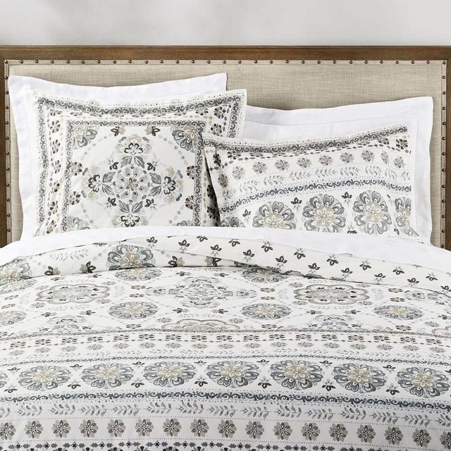 Lila Reversible Organic Percale Duvet Cover, King/Cal King, Gray Multi