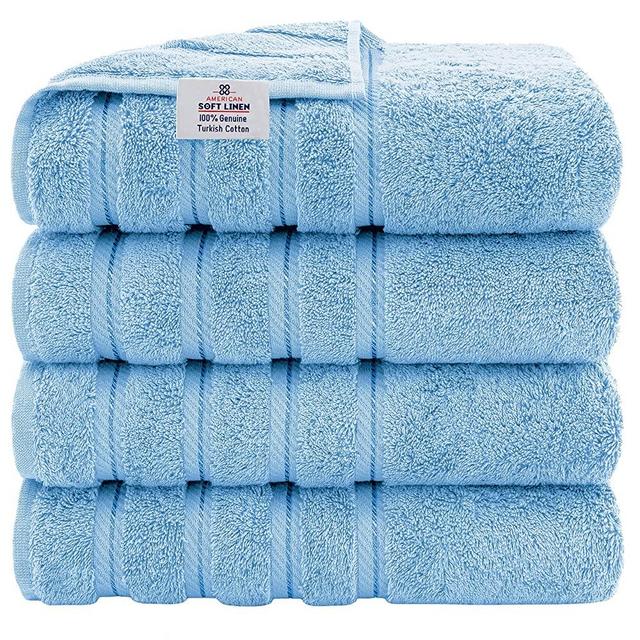 American Soft Linen Luxury Hotel & Spa Quality, Turkish Cotton, 27x54 Inches 4-Piece Bath Towel Set for Maximum Softness & Absorbency, Dry Quickly - Sky Blue