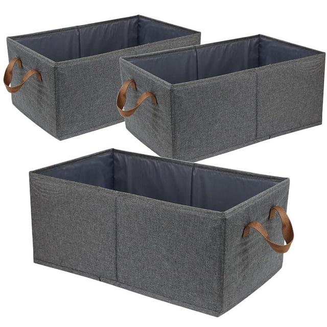Pack of 3 Large Capacity Storage Bins Closet Organizer System, Sturdy Foldable Storage Boxes for Organizing Clothing, Sheets, Toys, Books - Shelf Organizer Shelves Basket Storage Bin