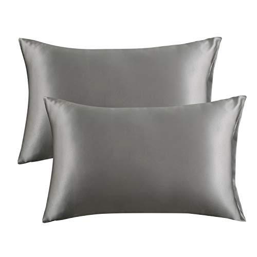 Bedsure Satin Pillowcase for Hair and Skin Silk Pillowcase 2 Pack - King Size (Dark Grey, 20x36 inches) Pillow Cases Set of 2 - Satin Pillow Covers with Envelope Closure