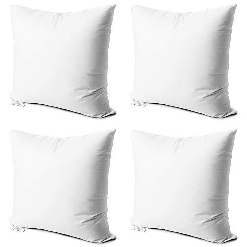 EDOW Throw Pillow Inserts,Set of 4 Soft Hypoallergenic Down Alternative Polyester Square Form Decorative Pillow, Cushion,Sham Stuffer,Cotton Cover. (White, 18x18)