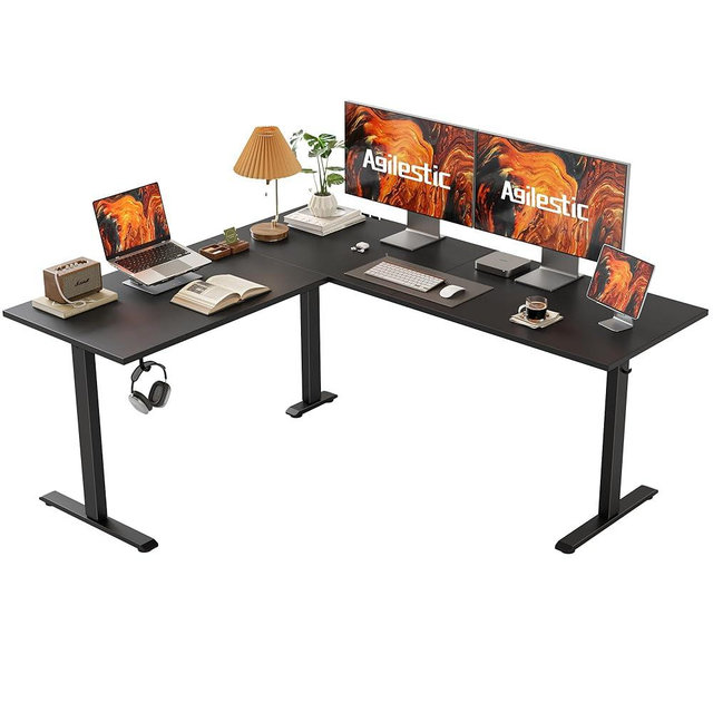 Agilestic L Shaped Standing Desk Adjustable Height, Electric Corner Standing Desk, 63 x 55 inch Sit Stand Computer Table with Splice Board, Gaming Table, Black