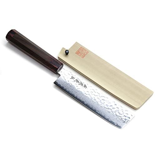 Yoshihiro NSW 46 Layers Hammered Damascus Usuba Vegetable Chef knife 6.3 IN (160mm) Shitan Rosewood Handle with Saya Cover