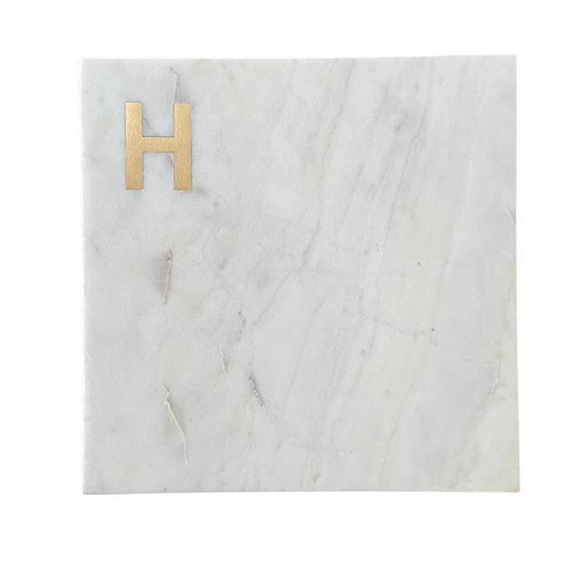 Boards by Bleu Monogram Marble Cheese Board, Hand Crafted Marble Cutting Board from White Marble Slab, Personalized Charcuterie Board with Brass Initial, Great Wedding or House Warming Gifts, Letter H
