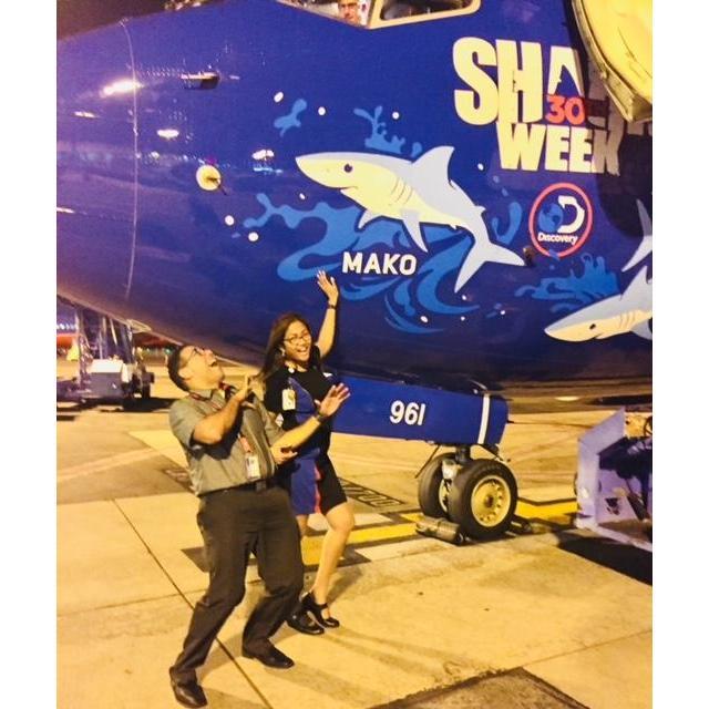 Shark Week. One of our plane that has Shark Week Logo. Mako Shark pre covid. Just having fun at work.