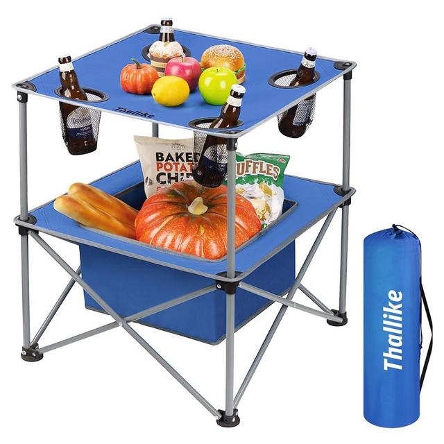 Thallike Portable Folding Camping Table Lightweight Outdoor Picnic Table with 4 Cup Holders & Storage Case Collapsible Tailgating Table for Camping Backyard Grill Outdoor Concerts