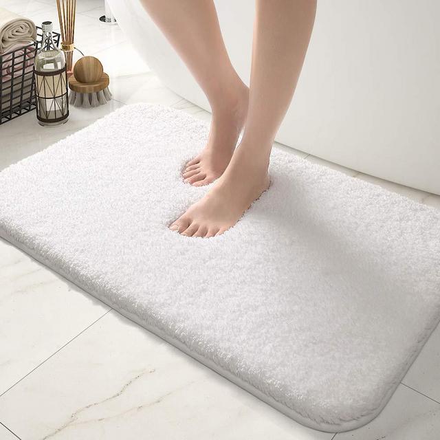 DEXI Bathroom Rug Mat, 24x16, Extra Soft and Absorbent Bath Rugs, Machine Wash Dry, Non-Slip Carpet Mat for Tub, Shower, and Bath Room, White