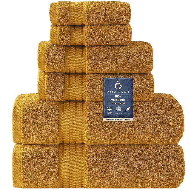 COZYART Gold Bath Towel Set 6pcs, Turkish Cotton Bathroom Towel Sets Soft Absorbent and Durable 650 GSM Luxury 6 Pcs with 2 Bath Towels, 2 Hand Towels, 2 Washcloth
