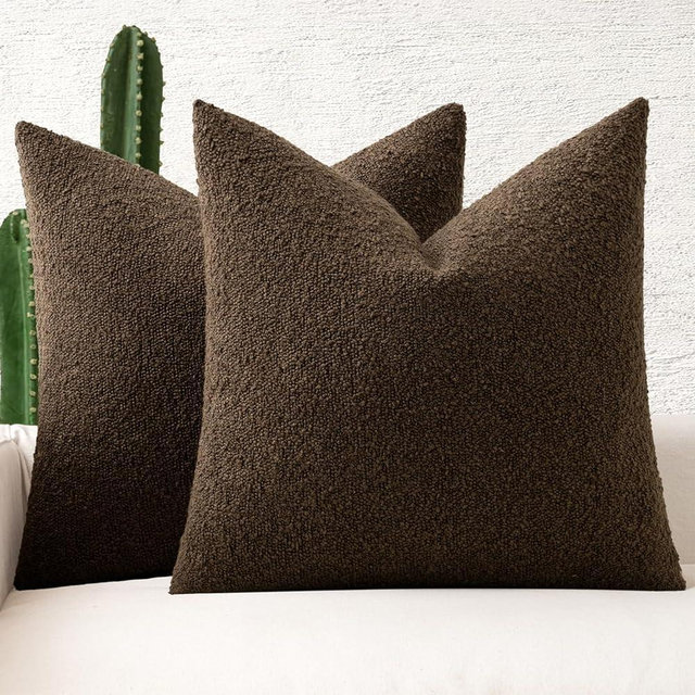 MIULEE 20x20 Inch Decorative Pillow Covers for Couch Bed Set of 2 Textured Boucle Neutral Throw Pillows Chocolate Accent Solid Cushion Pillowcase Cozy Soft Chair Sofa Livingroom Home Decor