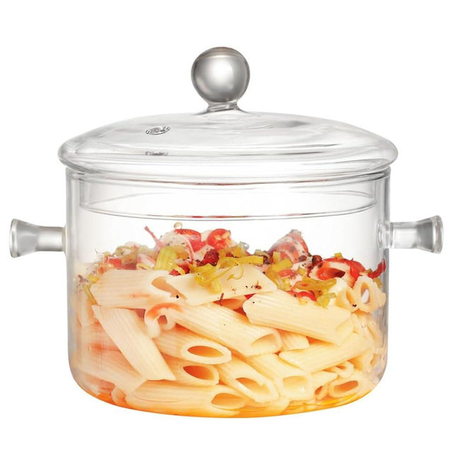 Glass Cooking Pots, 1.9L/64OZ Heat-Resistant Borosilicate Glass Saucepan with Cover, Glass Pots for Cooking on Stove Cookware Set Stovetop Pot for Soup, Pasta,& Baby Food (64OZ)