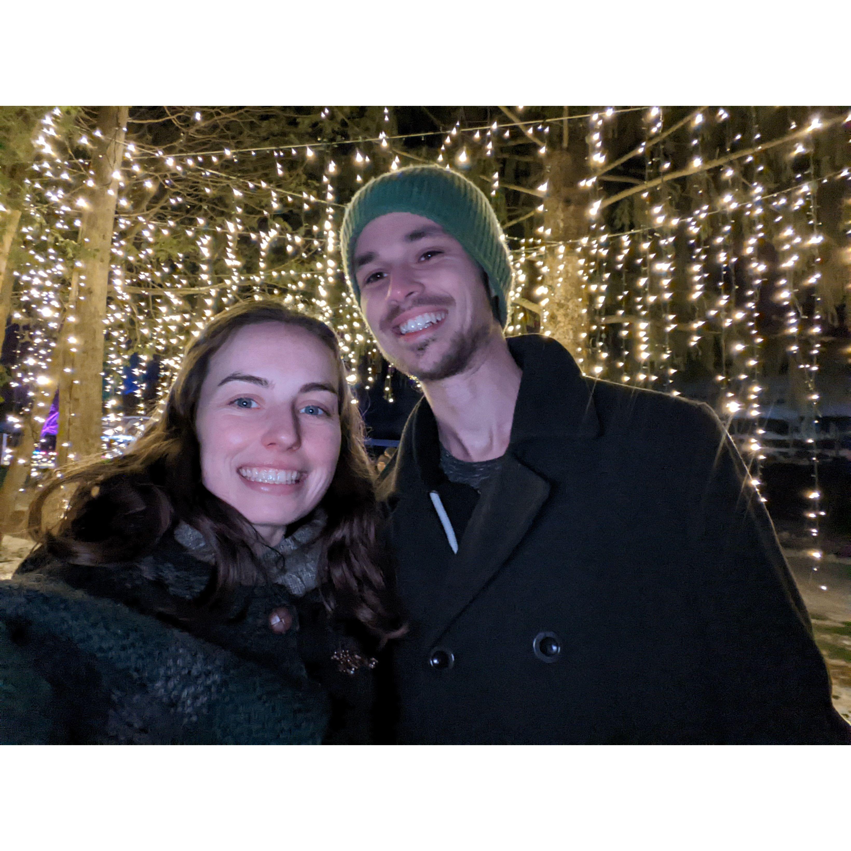 Walking through Shelburne Lights with family.