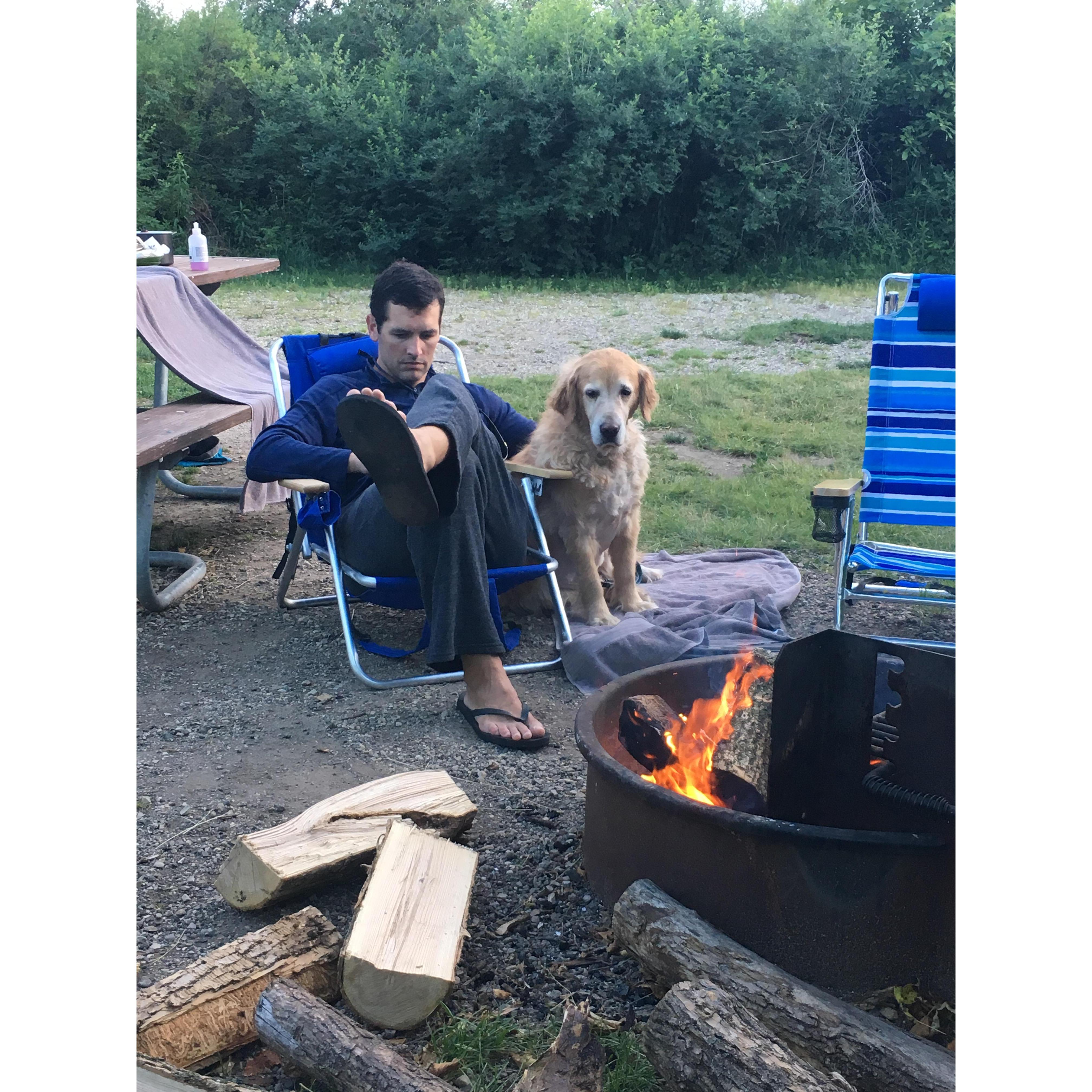 Steven and Mazzie enjoying the camp fire, Summer 2017.