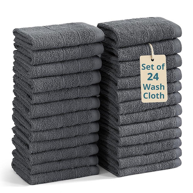 Casa Platino Wash Cloths Set of 24- Spa & Salon Quality - 100% Ring Spun Cotton Face Towels - Soft & Ultra Absorbent Washcloths for Body, Beauty, Home, Gym - Fingertip Towels - 13"x13", Cool Grey