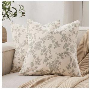 100% Cotton French Pastoral Throw Pillow Covers Set of 2, 18x18 Inch Green Farmhouse Decorative Cushion Covers for Sofa Bed Living Room Home Decor