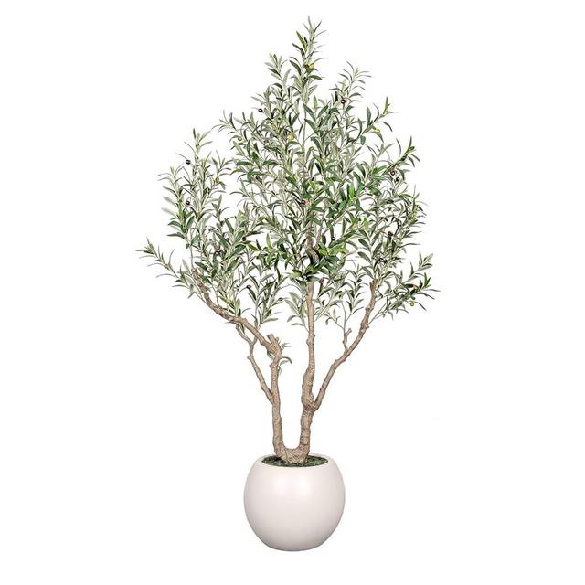 VIVATREES Olive Tree Artificial Indoor, 7FT Tall Faux Olive Tree with 16in Round White Planter, Artificial Plants with Natural Wood Trunk and Lifelike Fruits for Home Office Decor