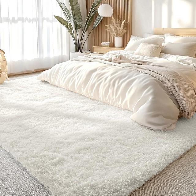 OLANLY 6x9 Machine Washable Large Area Rugs for Living Room, Bedroom, Soft Fluffy Shaggy Bedside Rug, Indoor Floor Carpet for Kids Girls and Boys, Dorms, Nursery, Home Decor Aesthetic, Ivory