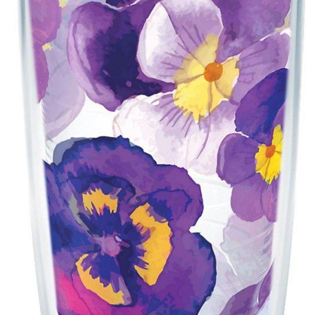 Tervis Watercolor Pansy Tumbler with Wrap and Royal Purple Lid 16oz, Clear