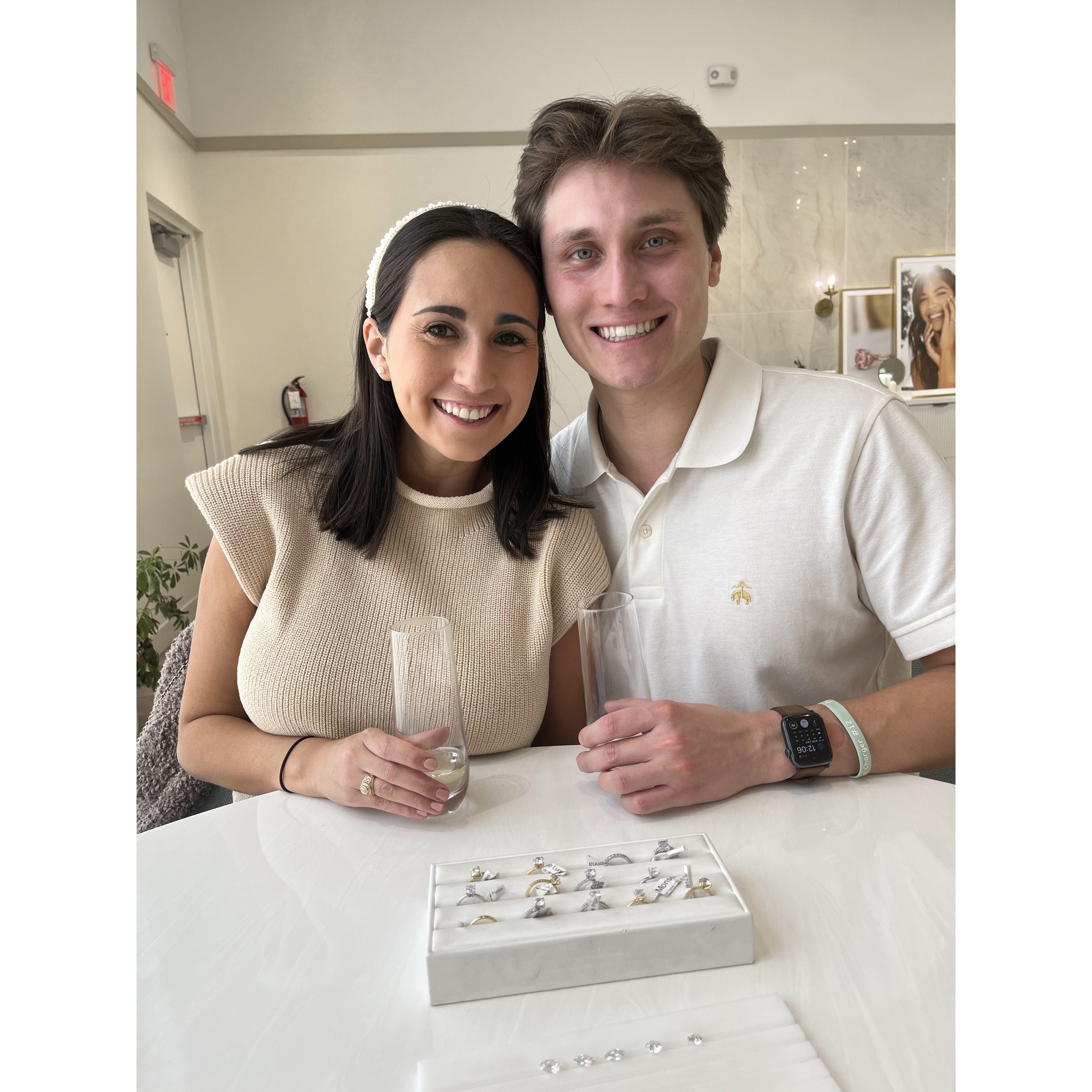 November 2023: For our three-year anniversary, we went ring shopping!