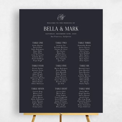 Ebony, Black Wedding Sign - Kennedy Seating Chart