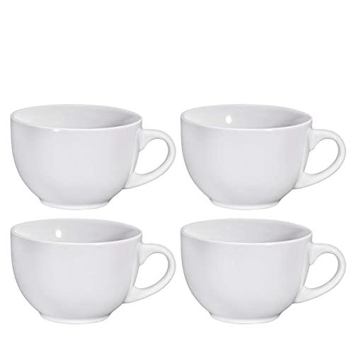 Jumbo Soup Bowl and Cereal Mugs Wide Ceramic Mug Set of 4, 24 Ounce, By Bruntmor (White)