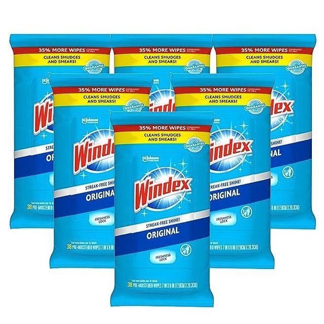 Windex Glass and Surface Pre-Moistened Wipes, Original, 38 Count (Pack of 6)