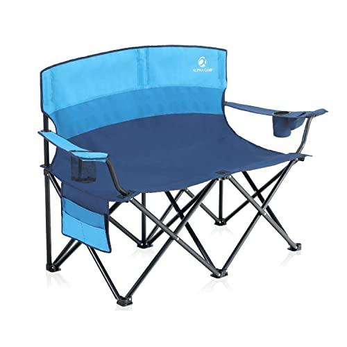 Camping Double Seat Folding Camping Chair with Cup Holder, Heavy Duty Loveseat for Adults, Support 450lbs, Ideal for Camping, BBQ, Beach, Travel, Picnic, Festival