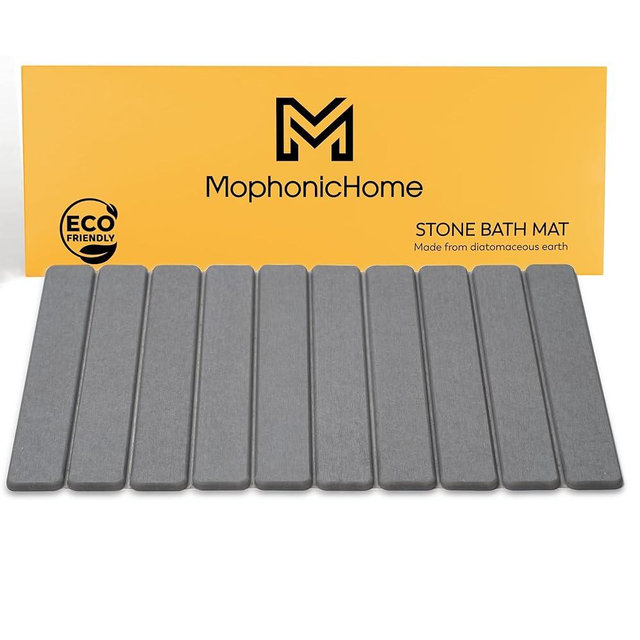 MOPHONICHOME - Stone Bath Mat, Diatomaceous Earth Non-Slip Stone Shower Mat, Super Absorbent Quick Drying Bath Stone Mat, Elegant & Modern Design, Natural, Easy to Clean (23.5 x 15 Dark Gray)