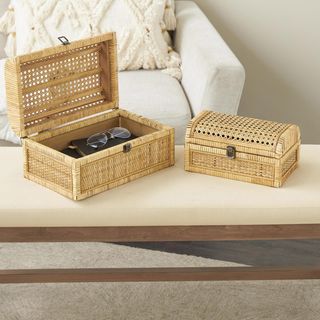 Rattan Woven 2-Piece Curved Top Storage Box Set