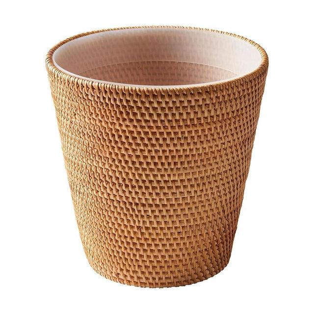 CNEIESD Rattan Bathroom Wastebasket (Honey Color) | Compact Multi-Functional Storage Bin