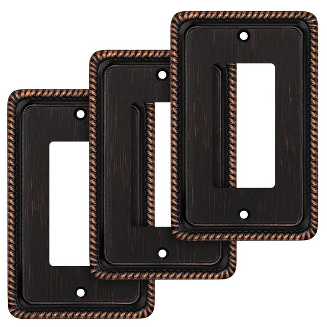 Henne Bery Rope Edge Decorative Wall Plate Switch Plate Outlet Cover (Single Decorator, 3 Pack, Aged Bronze)