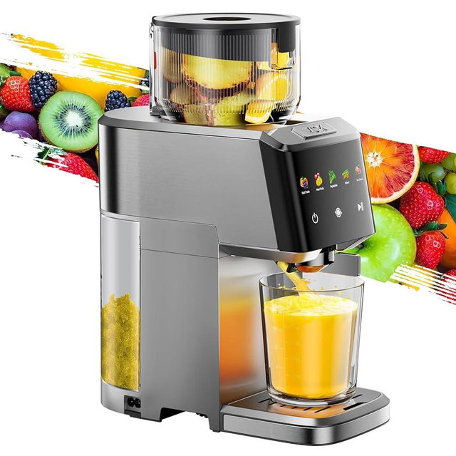VCK Cold Press Juicer - Large 5.12" Feed Chute, Easy to Clean, Slow Masticating for Nutrient Retention, Quiet 250W Motor, High Juice Yield, Leakproof - Sliver