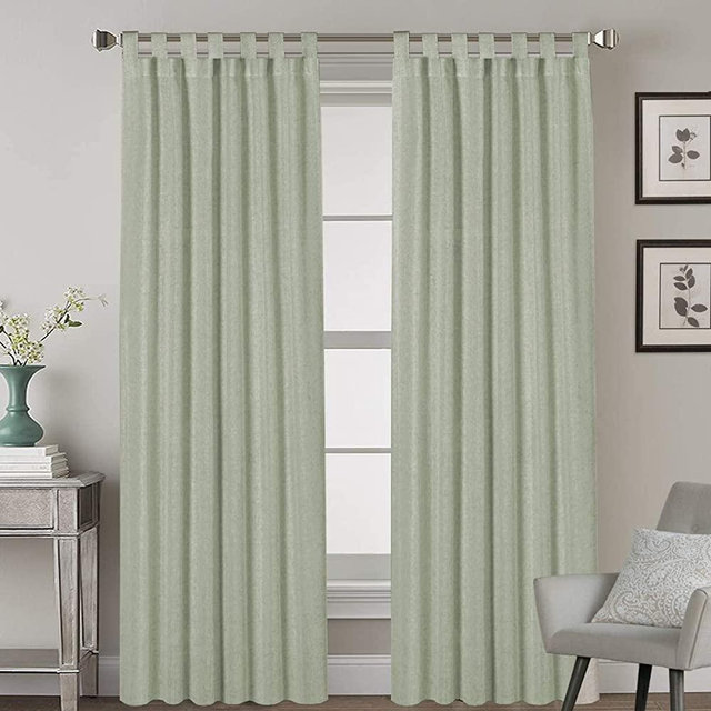 H.VERSAILTEX Tab Top Natural Linen Blended Airy Curtains for Living Room Home Decor Soft Rich Material Light Reducing Bedroom Drape Panels, Set of 2, 52 x 84 -Inch - Sage Pattern