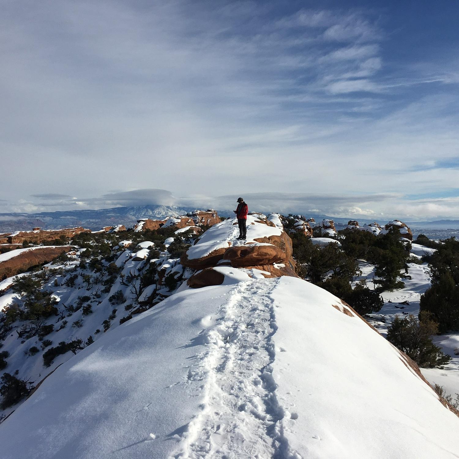 Moab in the snow, en route to Colorado.