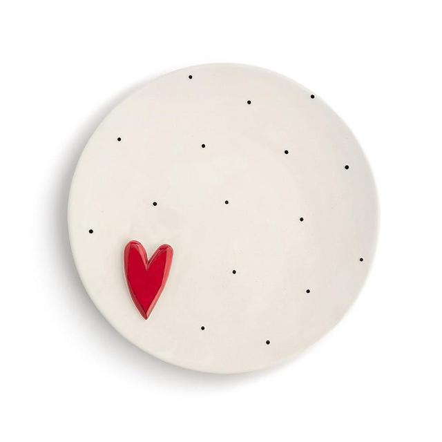 DEMDACO Heart and Polka Dots Red and White 12 inch Ceramic Stoneware Plate