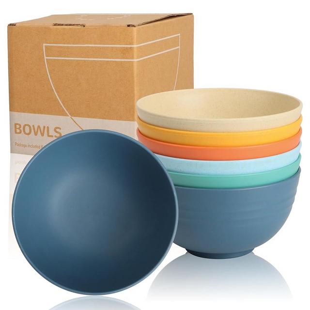 Wrova Wheat Straw Camping Bowls Sets of 6,Unbreakable 26oz Lightweight Bowls Sets for Outdoors Activity,Breakfast Bowls for Cereal and Salad.Vibrant Series