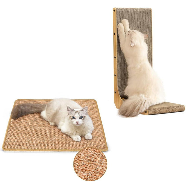 FUKUMARU Cat Scratcher L Shape & Sisal Cat Scratch Mats