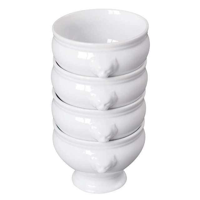 Cinf Ceramic 12 oz Set of 4 Lion Head Porcelain Soup Bowls White Microwave Safe Soup and Fruit Home Kitchen
