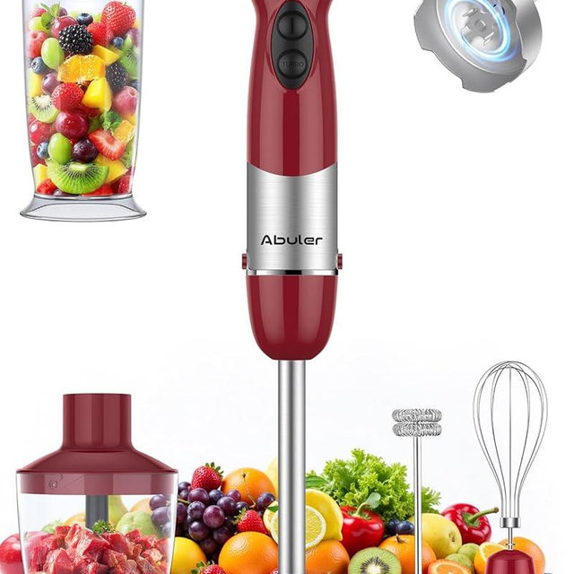Immersion Blender Handheld 1000W 5 in 1 Corded Stick Hand Blender Kitchen with 12 Speed, BPA-Free, Mixing Beaker, Chopper, Whisk, Milk Frother, Perfect Emulsifier for Soup, Baby Food, Sauce, Puree