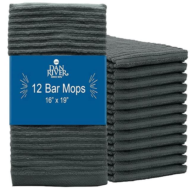 DAN RIVER 100% Cotton Bar Mop Dish Cloth| Dish Towel | Soft and Absorbent Kitchen Towels| Bar Mop Towels Bulk Set| Cleaning Rags for Home,Kitchen,Restaurants| Gray| 350 GSM| 16x19 in| Pack of 12