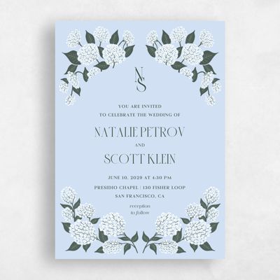 Pale Blue Wedding Invitation - Bellis Portrait