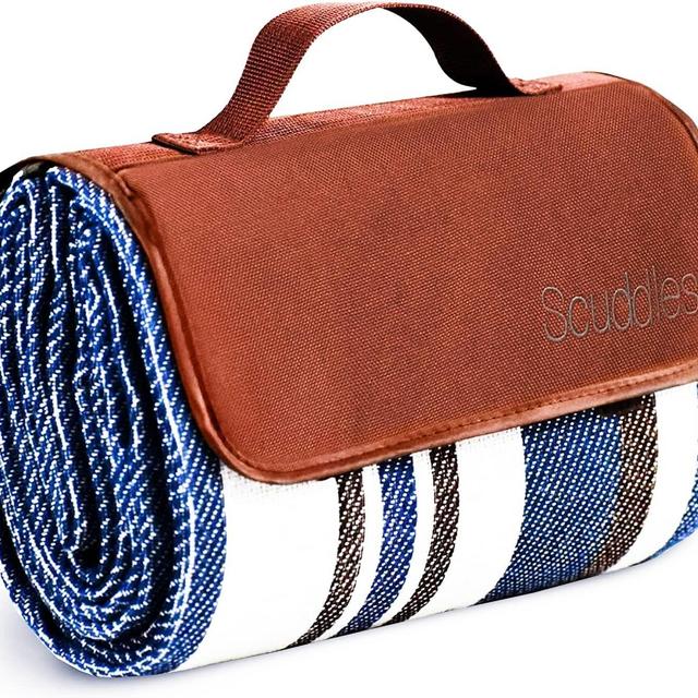 Extra Large Picnic Outdoor Blanket Dual Layers for Outdoor Water-Resistant Handy Mat Tote Spring Summer Blue and White Striped Great for The Beach,Camping on Grass Waterproof Sandproof