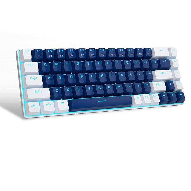 Portable 60% Mechanical Gaming Keyboard, MageGee MK-Box LED Backlit Compact 68 Keys Mini Wired Office Keyboard with Blue Switch for Windows Laptop PC Mac - Blue/White