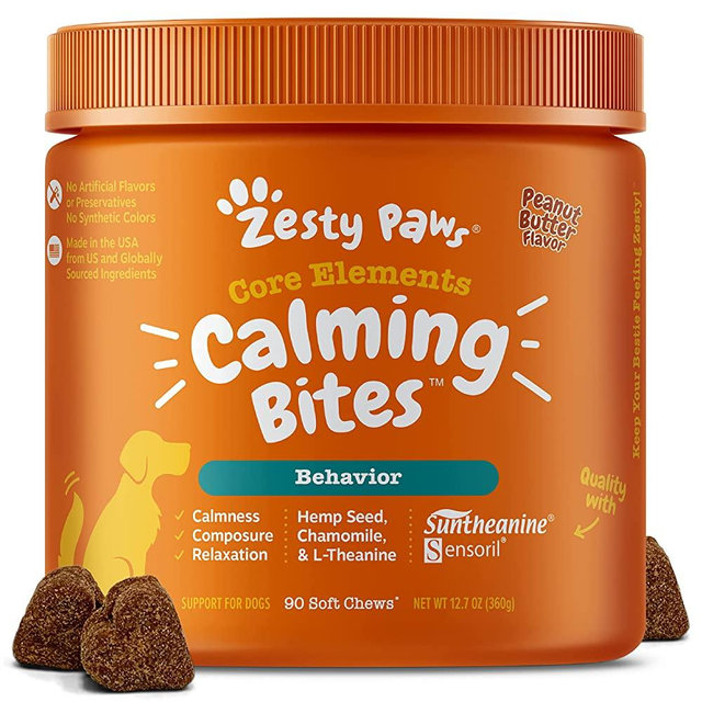 Zesty Paws Calming Bites for Dogs - Anxiety Composure Relief with Suntheanine - for Dog Stress & Separation Aid in Fireworks, Thunder + Chewing & Barking