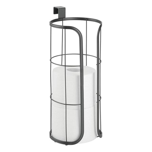 mDesign Modern Over The Tank Hanging Toilet Tissue Paper Roll Holder and Reserve for Bathroom Storage - Stores 3 Extra Rolls, Holds Jumbo-Sized Rolls - Durable Metal Wire - Graphite Gray