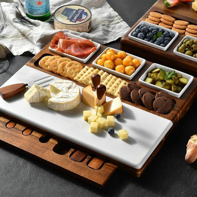 Shanik Wood - Marble Cheese Board Set with...